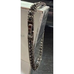 Gunmetal Hematite Black Crystal Tennis Bracelet Ball Chain Fold Over Clasp